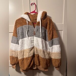 Striped Fuzzy Hooded Jacket